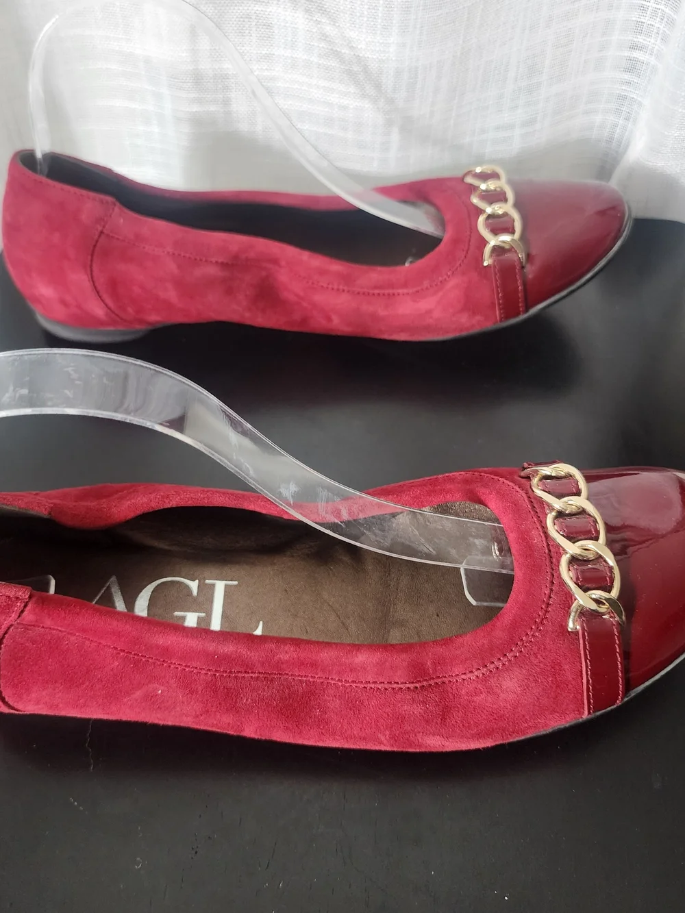 AGL Burgundy Suede & Patent Leather Ballet Flats